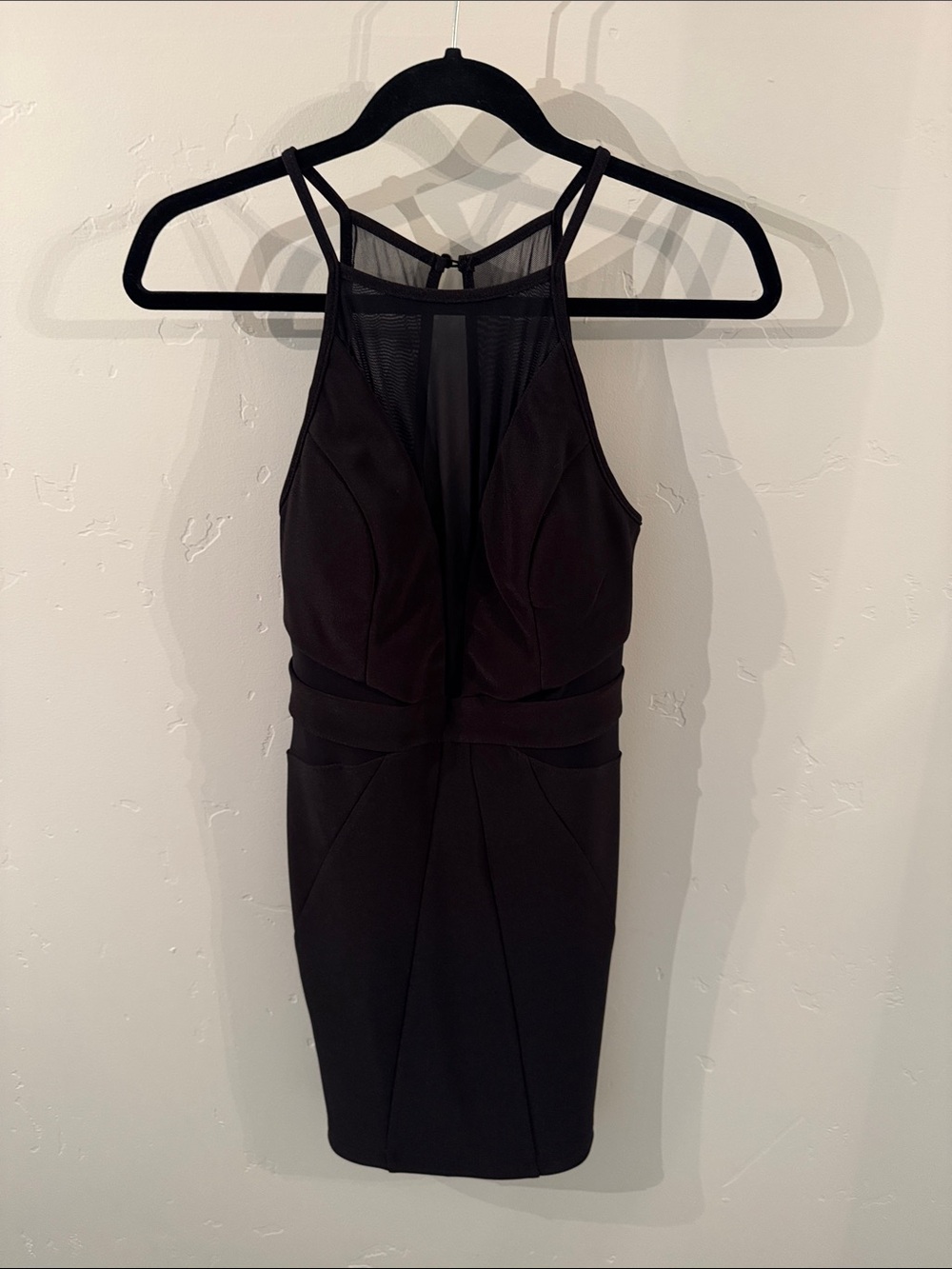 Windsor Black Mesh-Panel Halter Mini Dress